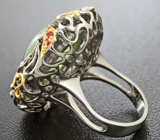 Серебряное кольцо с пренитом и сапфирами Серебро 925