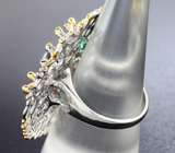 Серебряное кольцо с жемчугом, изумрудами и сапфирами Серебро 925