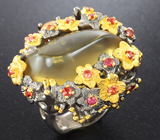 Серебряное кольцо с цитрином, кристаллическим эфиопским опалом и оранжевыми сапфирами Серебро 925