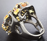 Серебряное кольцо с цитрином, кристаллическим эфиопским опалом и оранжевыми сапфирами