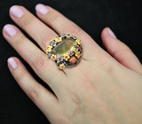 Серебряное кольцо с цитрином, кристаллическим эфиопским опалом и оранжевыми сапфирами