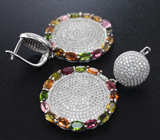 Шикарные серебряные серьги с разноцветными турмалинами Серебро 925