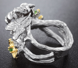 Серебряное кольцо с разноцветными сапфирами и цаворитами Серебро 925
