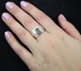 Стильное серебряное кольцо с зеленым сапфиром Серебро 925