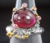 Серебряное кольцо с рубином 10,41 карат и розовыми сапфирами Серебро 925