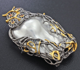 Серебряный кулон «Совы» с жемчужиной барокко и оранжевыми сапфирами Серебро 925