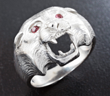 Скульптурное серебряное кольцо «Тигр» с родолитами Серебро 925