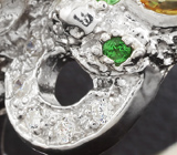 Серебряное кольцо «Тигры» с сапфирами, цаворитами гранатами и диопсидами Серебро 925