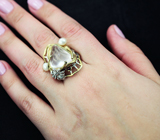 Серебряное кольцо с розовым кварцем, жемчугом и родолитом Серебро 925