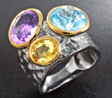 Серебряное кольцо с аметистом, голубым топазом и цитрином Серебро 925