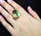 Серебряный перстень с крупным зеленым аметистом Серебро 925