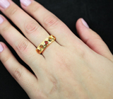 Золотое кольцо с разноцветными сапфирами в форме сердца Золото