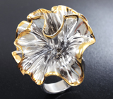 Серебряное кольцо-цветок с разноцветными сапфирами и цаворитом  Серебро 925
