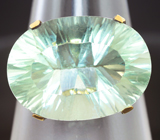 Золотое кольцо с зеленым флюоритом лазерной огранки 13,62 карат Золото