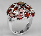 Красивое кольцо с яркими гранатами Серебро 925