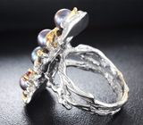 Серебряное кольцо с цветным жемчугом и сапфирами Серебро 925