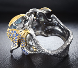 Серебряное кольцо с аквамарином, синими сапфирами и родолитами Серебро 925