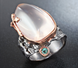 Серебряное кольцо с розовым кварцем и изумрудом Серебро 925