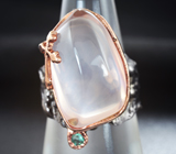 Серебряное кольцо с розовым кварцем и изумрудом Серебро 925