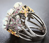 Серебряное кольцо с кристаллическими опалами и сапфирами Серебро 925