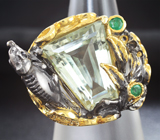 Серебряное кольцо с зеленым аметистом и изумрудами Серебро 925