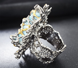 Серебряное кольцо с ларимаром, синими сапфирами и цаворитами Серебро 925