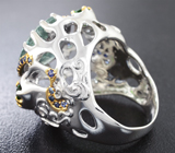 Серебряное кольцо с зеленым бериллом, диопсидами и синими сапфирами Серебро 925