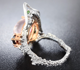 Серебряное кольцо с розовым кварцем, мозамбикским гранатом и диопсидами Серебро 925