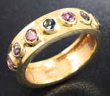 Золотое кольцо с разноцветными шпинелями Золото