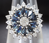 Замечательное серебряное кольцо с синими сапфирами Серебро 925