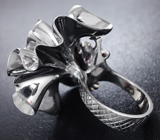 Серебряное кольцо с аметистом, цаворитами гранатами и сапфирами Серебро 925