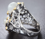 Серебряное кольцо с лунным камнем с «кошачьим глазом» и пурпурными сапфирами Серебро 925