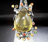 Серебряное кольцо с лимонным цитрином и разноцветными сапфирами Серебро 925