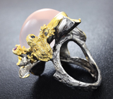 Серебряное кольцо с розовым кварцем, аметистами и синими сапфирами Серебро 925