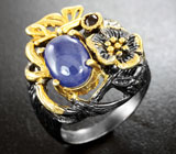 Серебряное кольцо с синим сапфиром и мозамбикским гранатом Серебро 925
