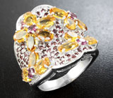 Впечатляющее серебряное кольцо с цитринами и родолитами Серебро 925