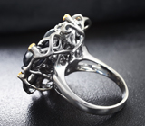 Серебряное кольцо cо звездчатыми сапфирами и цаворитами Серебро 925