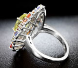 Праздничное серебряное кольцо с лимонным цитрином, разноцветными сапфирами и танзанитами Серебро 925