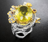 Серебряное кольцо с лимонным цитрином и родолитами Серебро 925