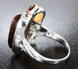 Серебярное кольцо с топовым мексиканским агатом, эфиопским опалом, турмалинами, родолитом и цаворитом Серебро 925