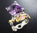 Серебряное кольцо с аметистом, розовым сапфиром и родолитом Серебро 925