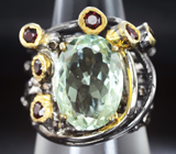 Серебряное кольцо с зеленым аметистом и мозамбикскими гранатами Серебро 925
