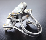 Серебряное кольцо с жемчугом барокко и синими сапфирами Серебро 925