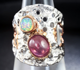 Серебряное кольцо с рубином и кристаллическим эфиопским опалом Серебро 925