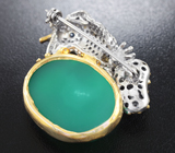 Серебряная брошь с зеленым агатом, цитринами и синими сапфирами Серебро 925