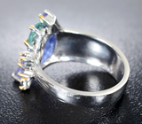 Серебряное кольцо с танзанитом 4,3 карата, зеленым турмалином и синим сапфиром Серебро 925