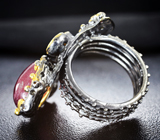 Серебряное кольцо с сапфиром, диопсидами и перидотами Серебро 925
