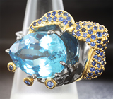 Серебряное кольцо с голубым топазом и синими сапфирами Серебро 925