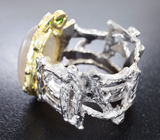 Серебряное кольцо с лунным камнем и диопсидами Серебро 925