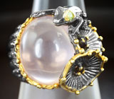Серебряное кольцо с розовым кварцем, перидотом и синими сапфирами Серебро 925